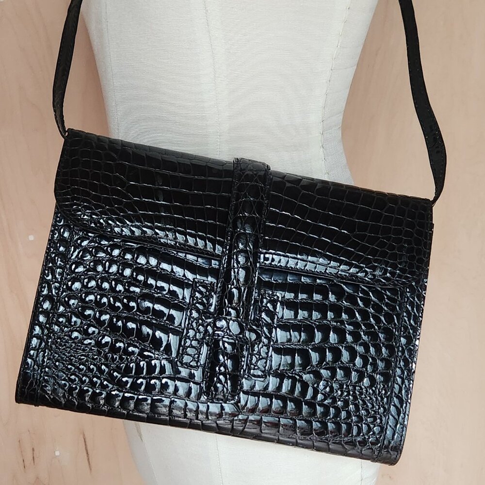 Italian Leather (Croc Stamped Pattern) Clutch/Cross-body